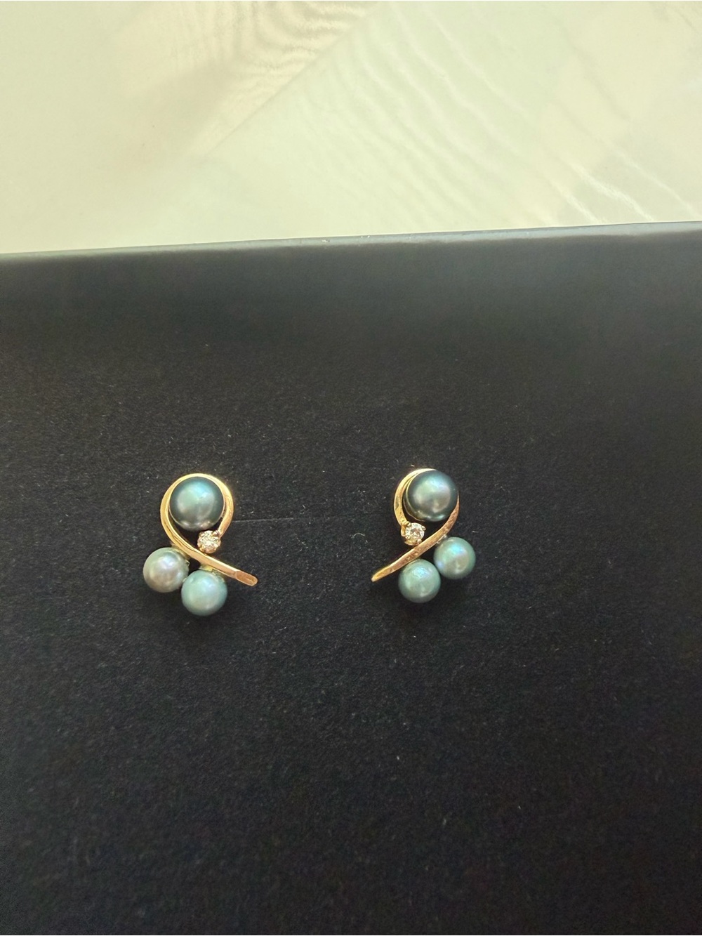 14k Blue Pearls Stud Earrings - Picture 7 of 8
